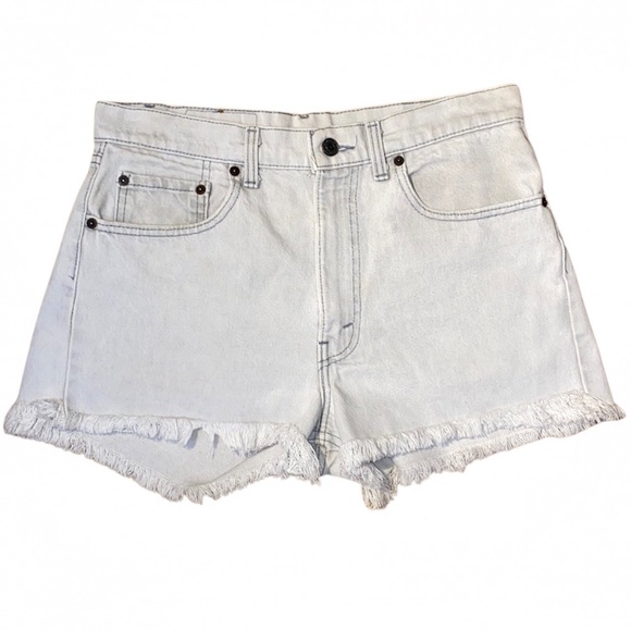 Vintage Womens Levi’s 505 cutoff high waisted shorts with fringe detail grey 33 - Picture 2 of 16